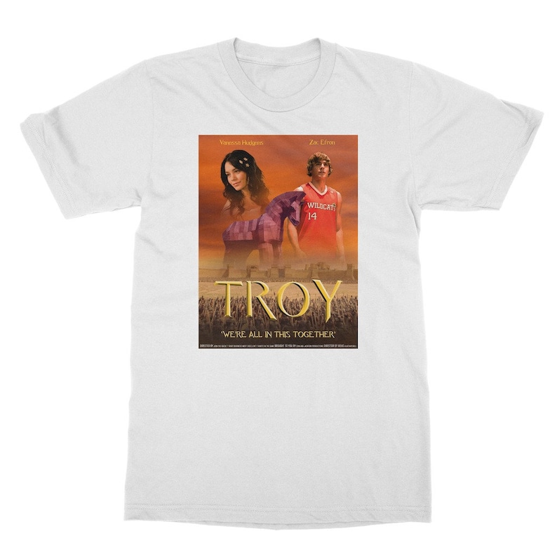 TROY MOVIE POSTER Tee - High School Musical Parodie Cheval de Troie Homer L'Iliade Funny Movie Poster T-Shirt White