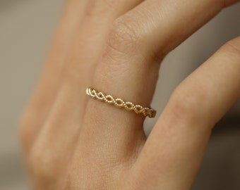 14K Solid Gold Twisted Band Ring - Real Gold Thin Band Ring - Minimalist Gold Ring - Dainty Stackable Band - Everyday Jewelry - Gift for Her