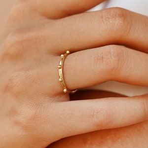 14K Solid Gold Beaded Ball Ring - 14K Real Gold Ring for Women - Dainty Ring - Minimalist Womens Ring - Elegant Gold Jewelry - Gift for Her