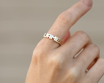 Personalized Name Ring in 14K Solid Gold - Real Gold Custom Cursive Name Ring - Stackable Rings for Women - Dainty Ring - Gift for Her