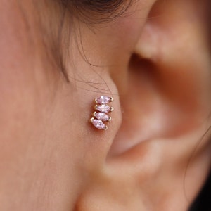 Piercing Quatro Marquise en or massif 14 carats, piercing tragus minimaliste, clou d'oreille en or, piercing oreille, piercing cartilage, piercing hélice