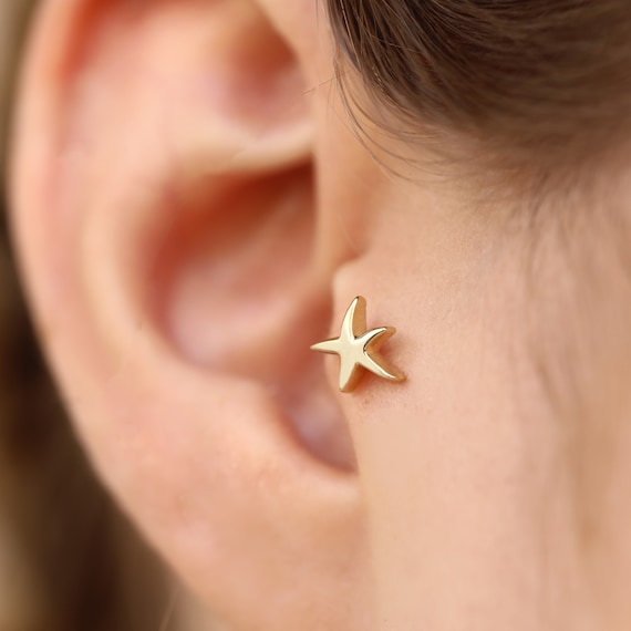 ピアス STONEHENgE 14K piercing T1374 sparkly 14K Solid Gold Starfish Piercing - Real Gold Starfish Studs