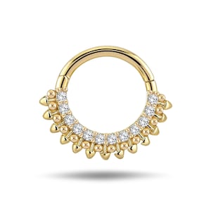 14K Solid Gold Daith Piercing - Real Gold Hinge Hoop Earrings - Zircon Cartilage Hoops - Dainty Nose Ring - Helix Piercing - Gift for Women