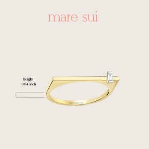 14K Solid Gold Flat Top Ring with Zircon - Stackable Square Band Ring - Thin Horizontal Bar Ring - Dainty Ring for Women - Gift for Her image 8