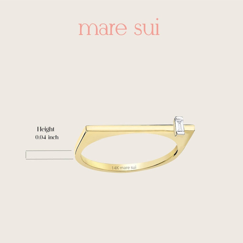 14K Solid Gold Flat Top Ring with Zircon - Stackable Square Band Ring - Thin Horizontal Bar Ring - Dainty Ring for Women - Gift for Her image 8