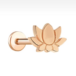 14K Solid Gold Lotus Piercing - Cartilage Lotus Flower Earrings