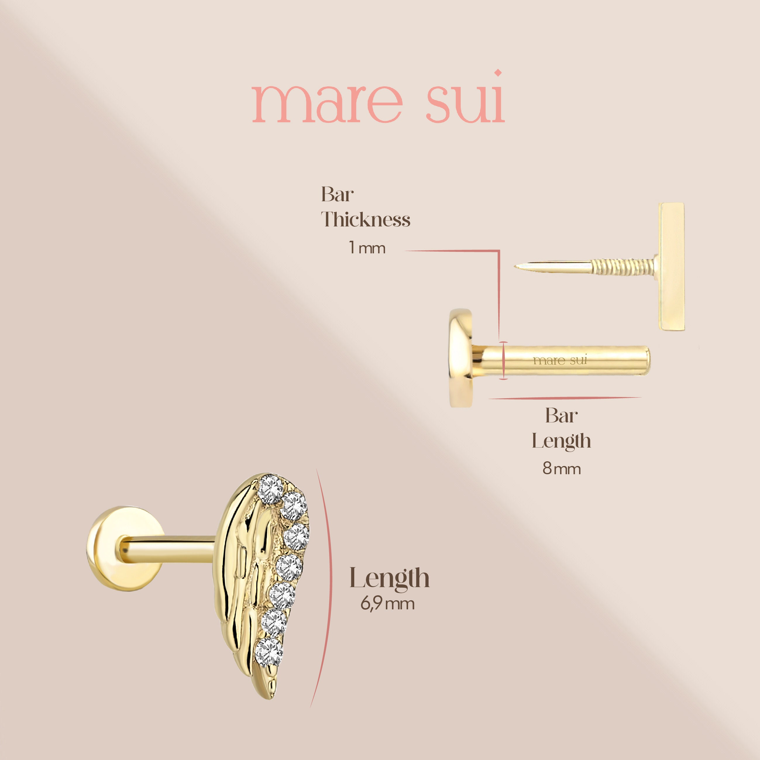 14K Solid Gold Angel Wings Earrings - Real Gold Fairy Wings