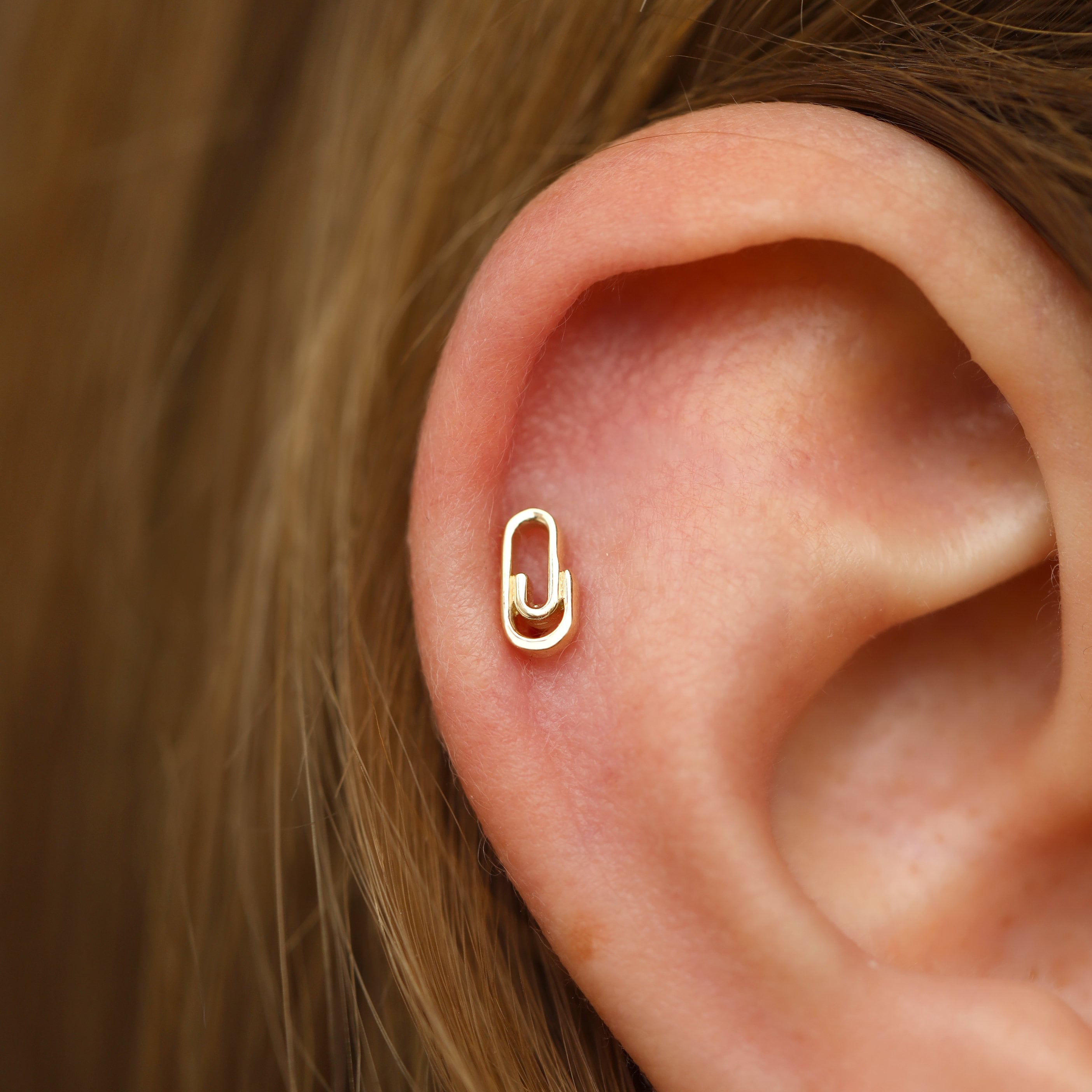 14K Solid Gold Paper Clip Piercing, Minimalist Tragus 14K Solid Gold Paper Clip Piercing, Minimalist Tragus