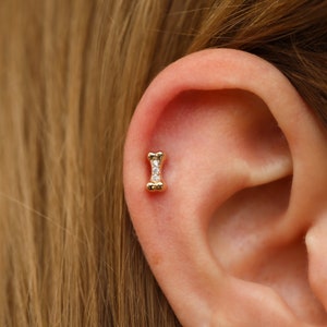 14K Solid Gold Bone Piercing - Real Gold Bone Earring - Helix Piercing - Cartilage Piercing - Tragus Piercing - Cute Jewelry - Gift for Her