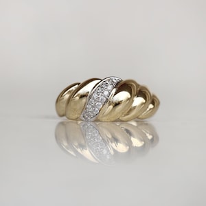 14K Solid Gold Zircon Dome Ring - Real Gold Croissant Ring - Chunky Statement Ring for Women - 14K Gold Jewelry - Valentines Day Gift