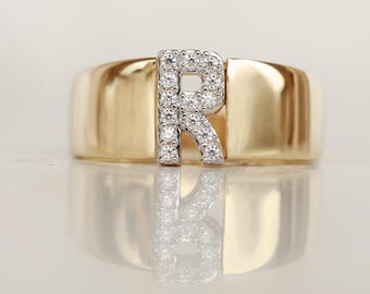 Buy 14K Solid Gold Zircon Letter Ring Personalized Initial