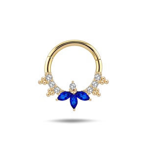 14K Solid Gold Hinge Hoop Earring, Marquize Zircon Stone Hoop Earrings, Gold Nose Ring, Nose Hoop Piercing, Daith Earring, Cartilage Hoop