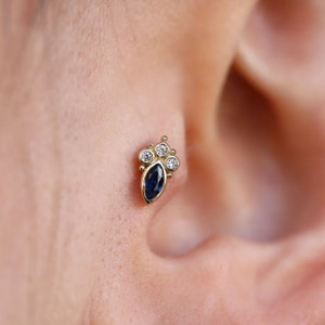 14K Solid Gold Marquise Piercing, Minimalist Tragus Piercing, Gold Stud Piercing, Stud Ear Piercing, Cartilage Piercing, Helix Piercing