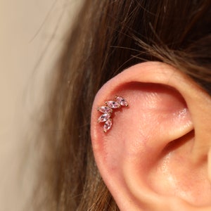 14K Solid Gold Cinque Marquise Piercing, Minimalist Tragus Piercing, Gold Stud Piercing,Ear Piercing, Cartilage Piercing, Helix Piercing