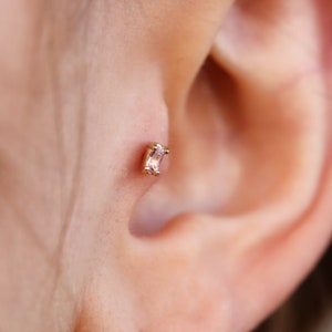 14K Solid Gold Tiny Baguette Piercing, Minimalist Tragus Piercing, Gold Stud Piercing, Stud Ear Piercing, Cartilage Piercing, Helix Piercing