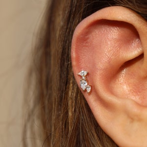 14K Solid Gold Marquise Piercing, Minimalist Tragus Piercing, Gold Stud Piercing, Ear Piercing, Cartilage Piercing, Helix Piercing