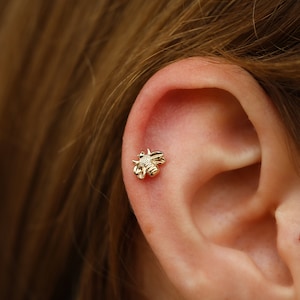 14K massief gouden bijenpiercing - sierlijke gouden bijenstekker - schattige honingbij kraakbeenpiercing - minimalistische gouden traguspiercing - cadeau voor haar