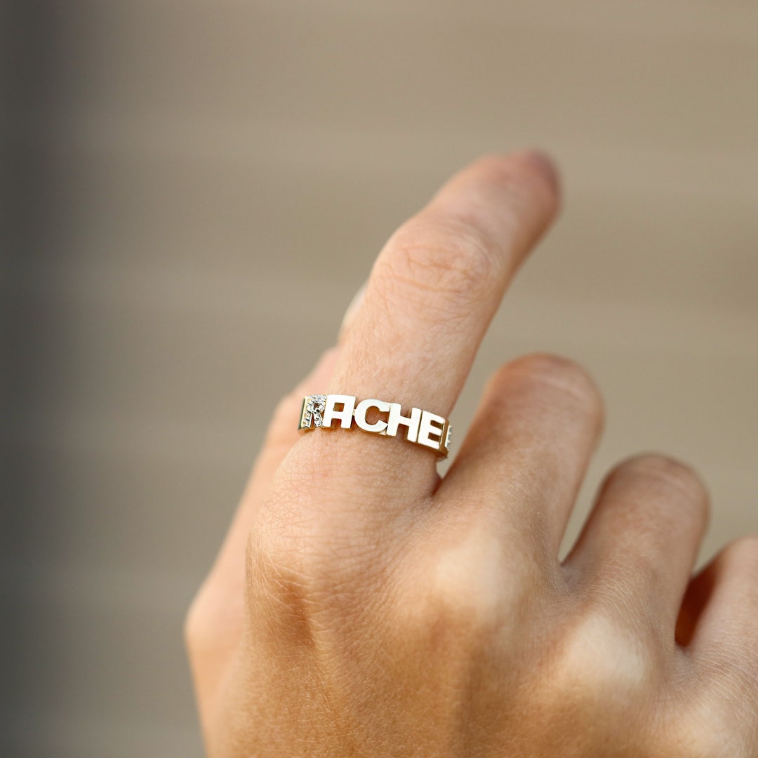 14K Solid Gold Custom Name Ring - Real Gold Cursive Name
