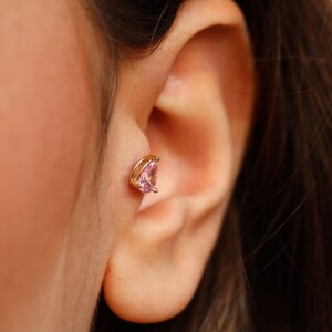 14K Solid Gold Drop Solitaire Piercing, Minimalist Tragus Piercing, Gold Stud Piercing, Ear Piercing, Cartilage Piercing, Helix Piercing