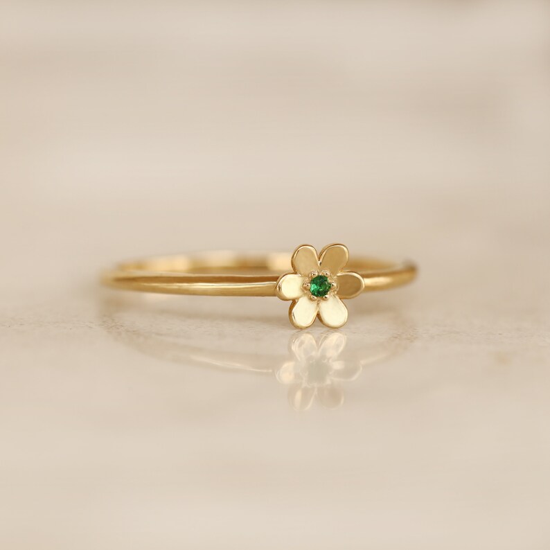 Mainau Ring, 14K Solid Gold Ring, Thin Gold Stacking Rings for Women, Flower Rings, Minimal Jewelry, Delicate Ring, Gift for Her image 3
