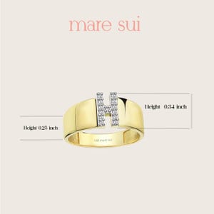 14K Real Gold Zircon Initial Ring - Personalized H Letter Ring - Solid Gold Initial Ring - Statement Rings for Women - Anniversary Gifts image 4