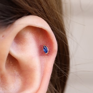 14K Solid Gold Marquise Piercing, Minimalist Tragus Piercing, Gold Stud Piercing, Stud Ear Piercing, Cartilage Piercing, Helix Piercing