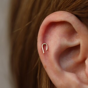 14K Solid Gold Fish Hook Piercing - Real Gold Tiny Fish Hook Earring - Cartilage Piercing - Helix Piercing - Tragus Piercing - Gift For Her