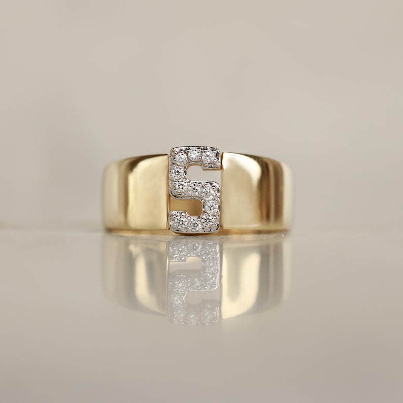 14K Real Gold Zircon Initial Ring - Personalized H Letter Ring - Solid Gold Initial Ring - Statement Rings for Women - Anniversary Gifts image 14