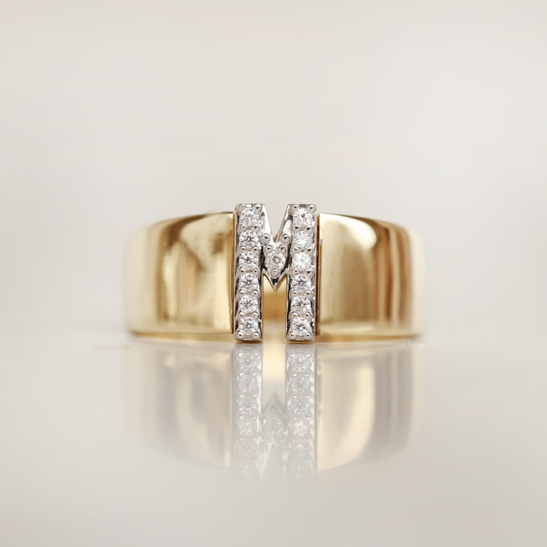 14K Real Gold Zircon Initial Ring - Personalized H Letter Ring - Solid Gold Initial Ring - Statement Rings for Women - Anniversary Gifts image 11