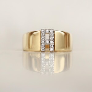 14K Real Gold Zircon Initial Ring - Personalized H Letter Ring - Solid Gold Initial Ring - Statement Rings for Women - Anniversary Gifts image 5