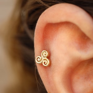 Air Symbol Earring, 14K Gold Piercing, Element Symbol Jewelry Gift for Her