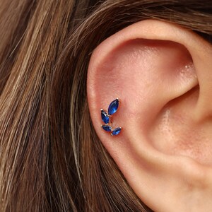 14K Solid Gold Quatro Marquise Piercing, Minimalist Tragus Piercing, Gold Stud Piercing,Ear Piercing, Cartilage Piercing, Helix Piercing