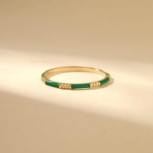 14K Solid Gold Green Enamel Ring - Thin Band Minimalist Ring - Stacking Ring for Women - Dainty Ring - 14K Gold Jewelry - Gift for Women