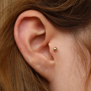 14K Solid Gold Ball Piercing, Minimalist Tragus Piercing, Gold Stud Ear Piercing, Cartilage Piercing, Helix Piercing, Perfect Gift for Her