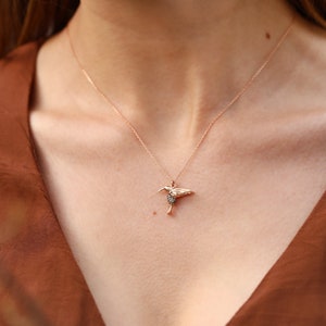 14K Solid Gold Hummingbird Necklace, Elegant and Simple Designs for Everyday Wear, Uniq Designs, Mystical and Elegant Look, Gift for Her image 2