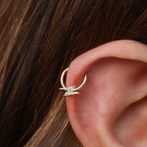 14K Solid Gold Lightning Bolt Hinge Hoop Piercing - Real Gold Lightning Hoop Earring - Tragus Piercing - Cartilage Piercing - Gift For Her