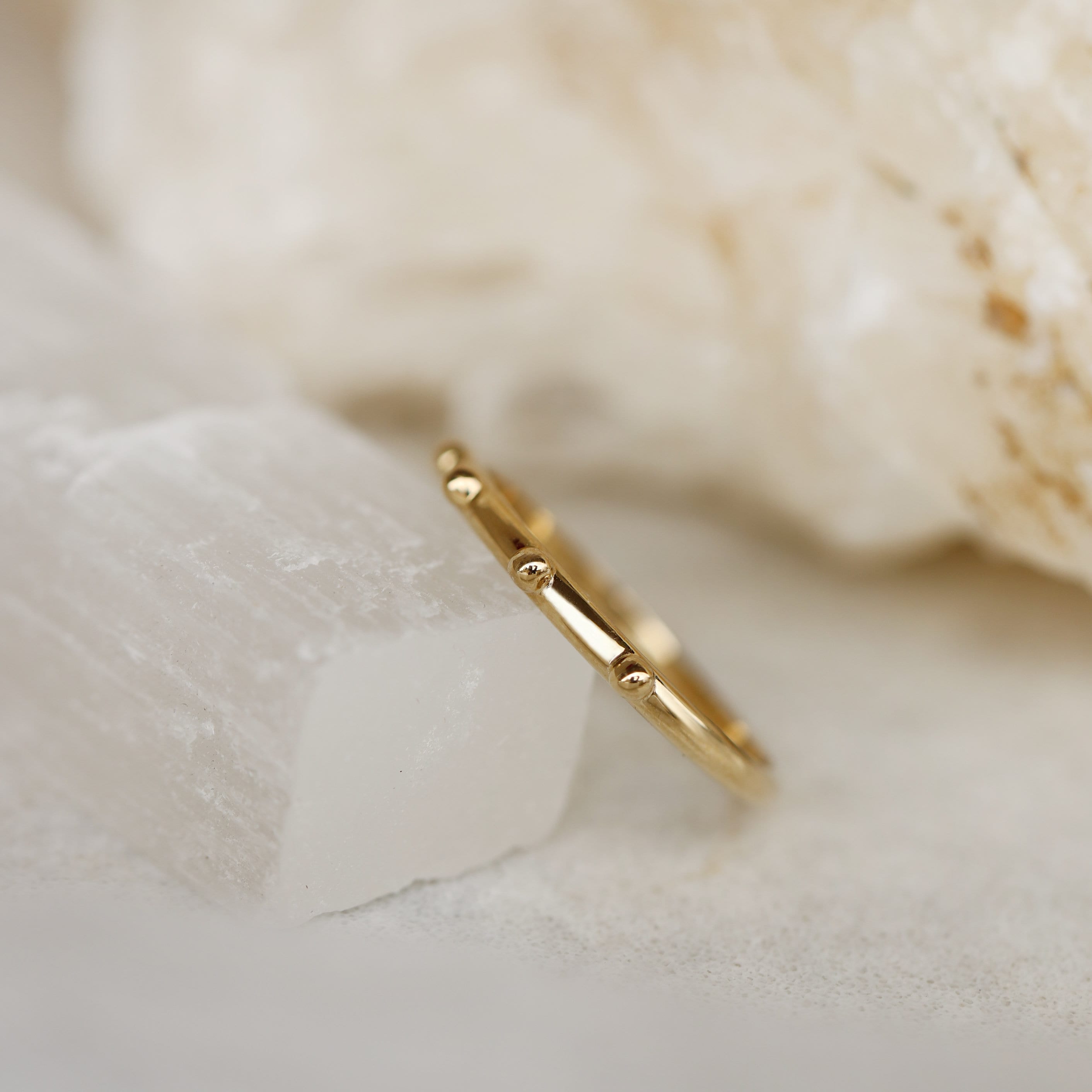 14K Solid Gold Beaded Ball Ring - 14K Real Gold Ring for Women - Dainty ...