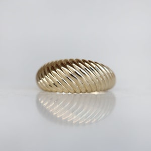 14K Solid Gold Dome Rings - Real Gold Croissant Rings - Ribbed Gold Rings for Women - Chunky Rings - Gold Statement Rings - Gift for Her