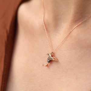14K Solid Gold Hummingbird Necklace, Elegant and Simple Designs for Everyday Wear, Uniq Designs, Mystical and Elegant Look, Gift for Her image 1