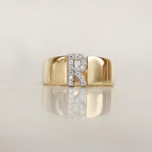 14K Real Gold Zircon Initial Ring - Personalized H Letter Ring - Solid Gold Initial Ring - Statement Rings for Women - Anniversary Gifts image 6