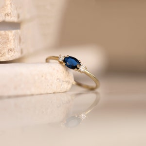 14K Gold Handmade Ring: Dainty Sapphire Stacking Ring