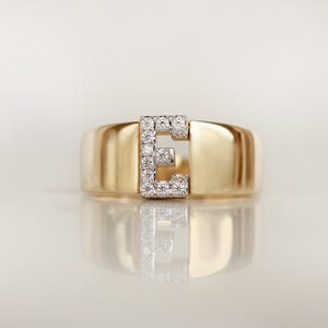 14K Real Gold Zircon Initial Ring - Personalized H Letter Ring - Solid Gold Initial Ring - Statement Rings for Women - Anniversary Gifts image 10