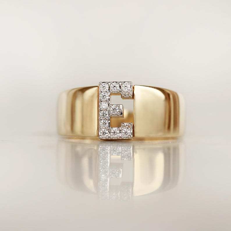 14K Real Gold Zircon Initial Ring - Personalized H Letter Ring - Solid Gold Initial Ring - Statement Rings for Women - Anniversary Gifts image 10