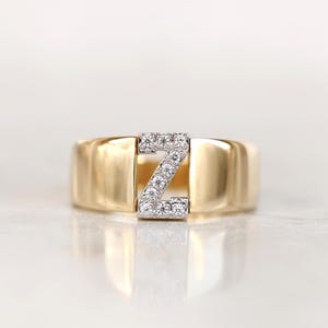 14K Real Gold Zircon Initial Ring - Personalized H Letter Ring - Solid Gold Initial Ring - Statement Rings for Women - Anniversary Gifts image 9