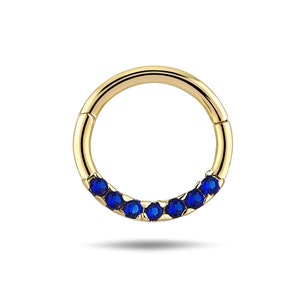 14K Solid Gold Hinge Hoop Earring, Zircon Stone Hoop Earrings, Gold Nose Ring, Nose Hoop Piercing, Daith Earring, Cartilage Hoop