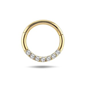 14K Solid Gold Hinge Hoop Earring, Zircon Stone Hoop Earrings, Gold Nose Ring, Nose Hoop Piercing, Daith Earring, Cartilage Hoop