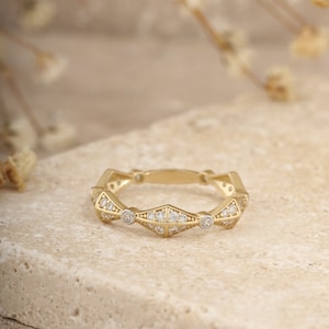 14K Gold Geometric Ring, Elegant Dainty Stacking Jewelry for Women, Minimalist Delicate Gift for Her