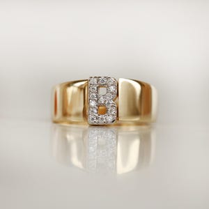 14K Real Gold Zircon Initial Ring - Personalized H Letter Ring - Solid Gold Initial Ring - Statement Rings for Women - Anniversary Gifts image 7