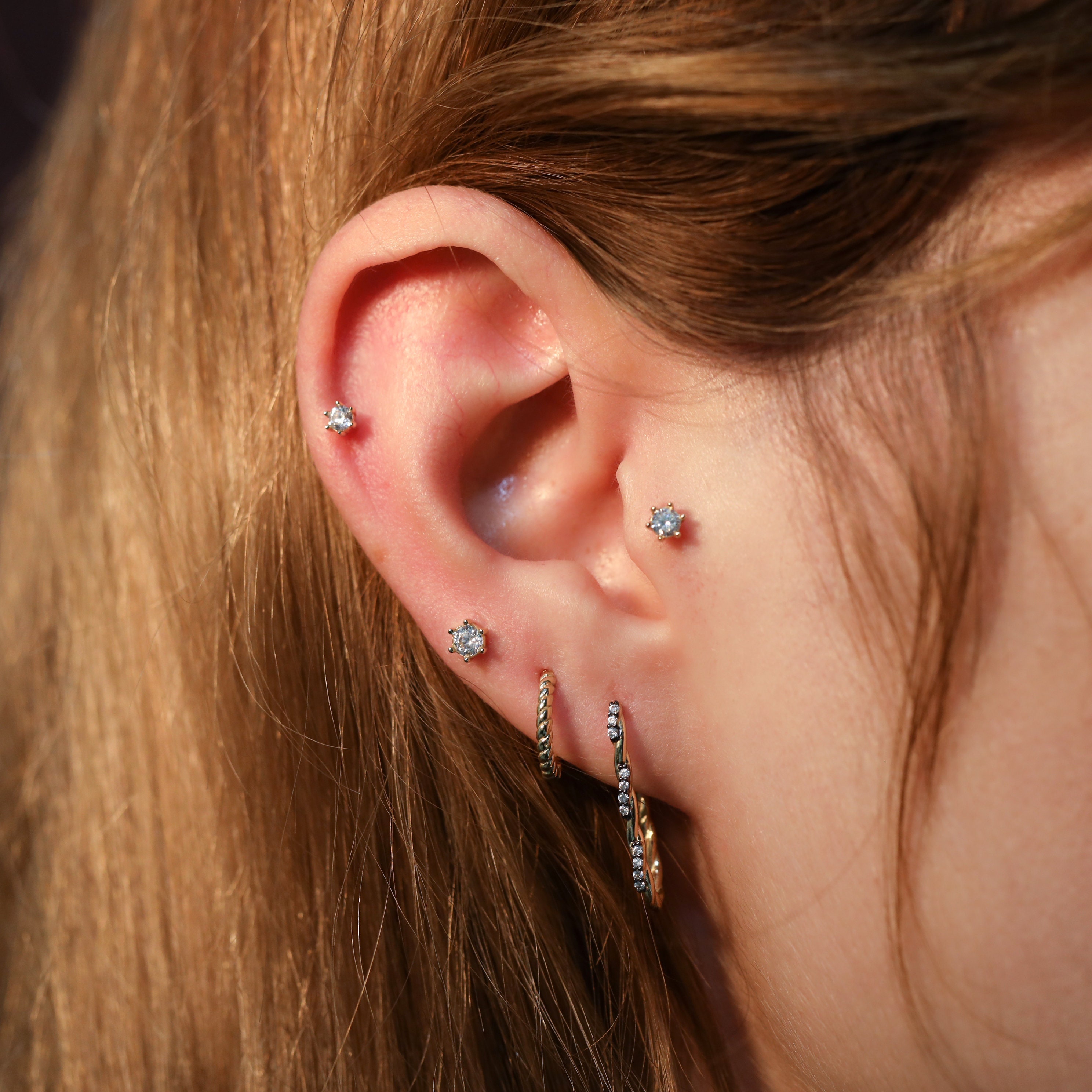 14K Solid Gold Midi Solitaire Piercing, Minimalist Tragus