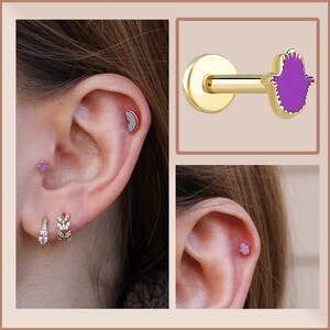 Piercing main Hamsa en or massif 14 carats, piercing tragus minimaliste, clou d'oreille en or, piercing d'oreille, piercing du cartilage, piercing hélice